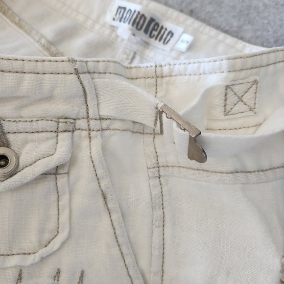 Monoreno Linen Distressed Button Accent Shorts Tie-Hem White Zip Pocket - Picture 9 of 11